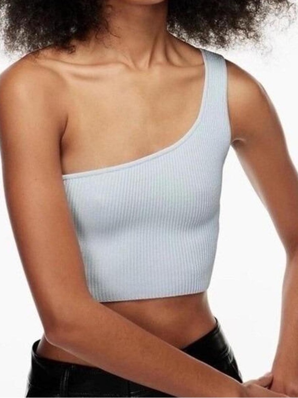 Aritzia Babaton Sculpt Knit One Shoulder Cropped Tank-Cement Blue